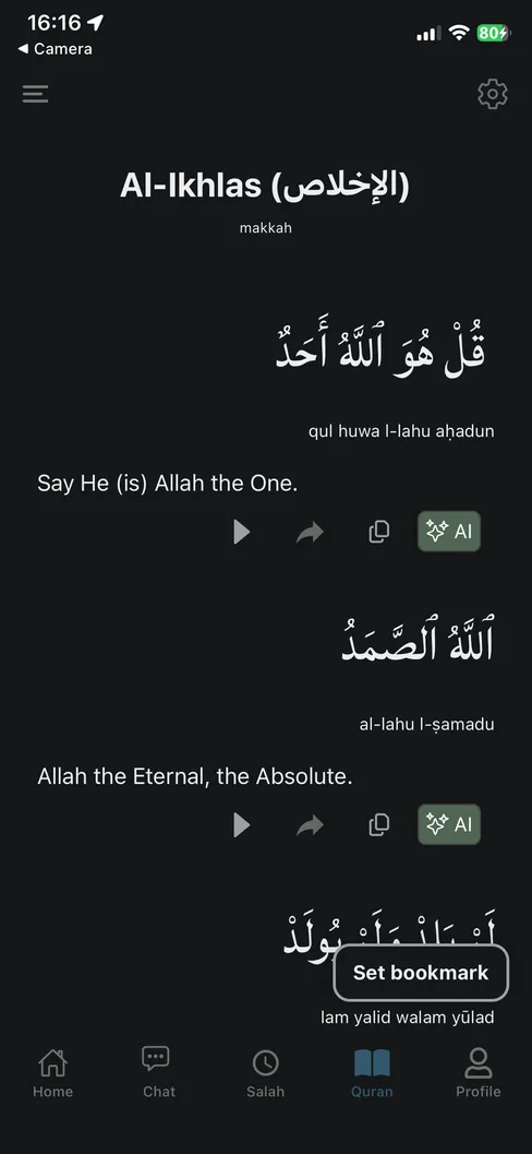 Ilm Quran reading screen